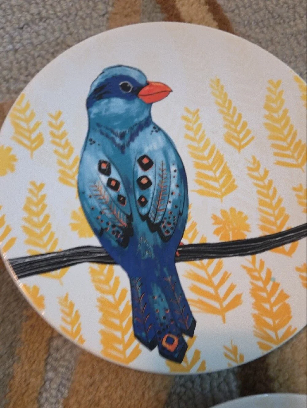Pier 1 Colorful Illustrated Bird 9 Inch Plates - Blue, Yellow, Orange, Red